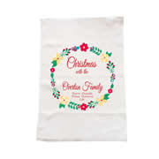 Personalised Christmas Tea Towel - Christmas Floral Wreath